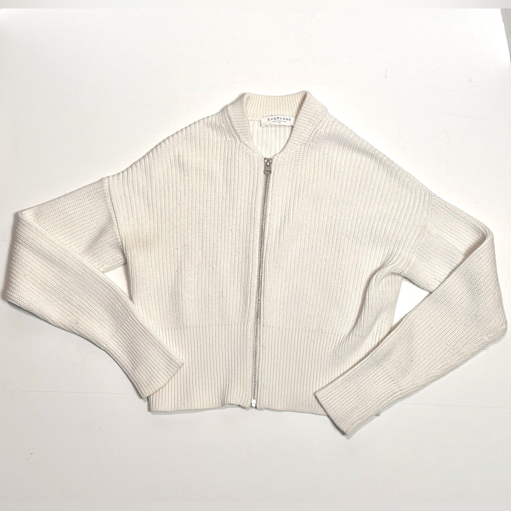 Everlane White Crop Zip Sweater Cardigan Sz XS